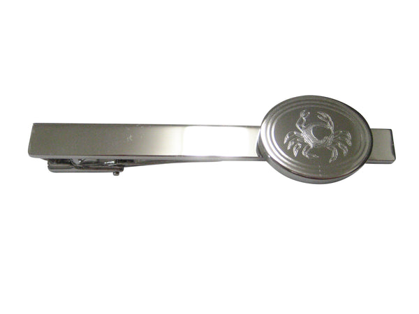 Silver Toned Oval Etched Crab Tie Clip