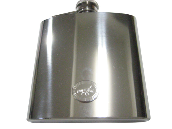 Silver Toned Oval Etched Crayfish Crawfish Crawdad 6oz Flask