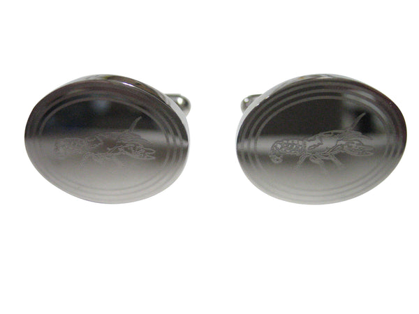Silver Toned Oval Etched Crayfish Crawfish Crawdad Cufflinks
