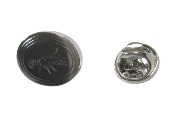 Silver Toned Oval Etched Crayfish Crawfish Crawdad Lapel Pin