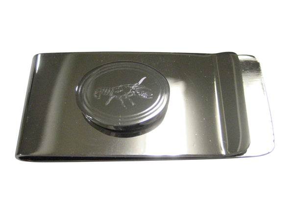 Silver Toned Oval Etched Crayfish Crawfish Crawdad Money Clip