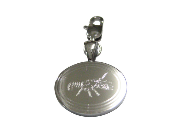 Silver Toned Oval Etched Crayfish Crawfish Crawdad Pendant Zipper Pull Charm