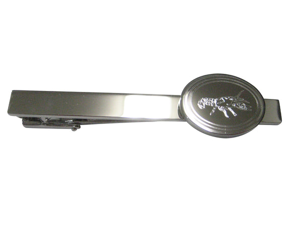Silver Toned Oval Etched Crayfish Crawfish Crawdad Tie Clip