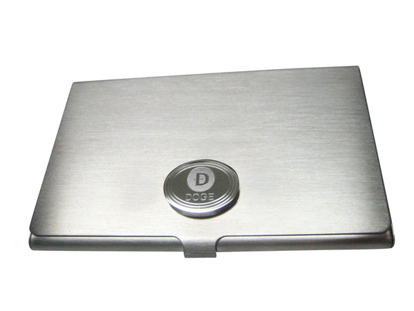 Silver Toned Oval Etched Doge Coin Cryptocurrency Blockchain Business Card Holder