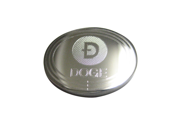Silver Toned Oval Etched Doge Coin Cryptocurrency Blockchain Magnet