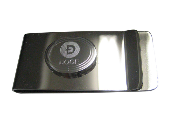 Silver Toned Oval Etched Doge Coin Cryptocurrency Blockchain Money Clip