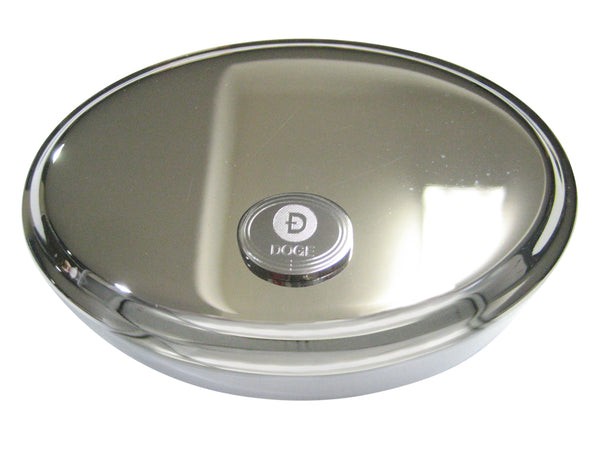 Silver Toned Oval Etched Doge Coin Cryptocurrency Blockchain Oval Trinket Jewelry Box