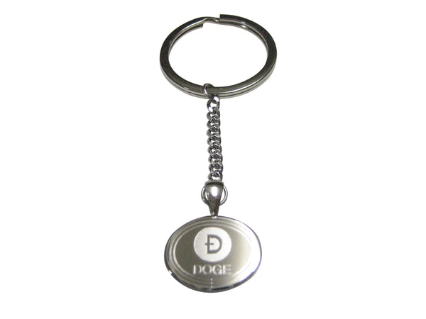 Silver Toned Oval Etched Doge Coin Cryptocurrency Blockchain Pendant Keychain