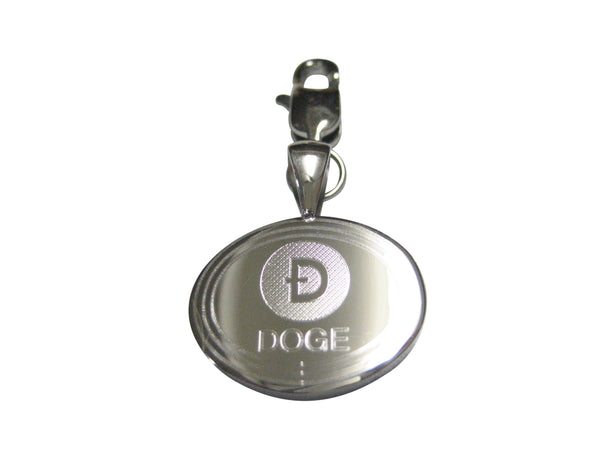 Silver Toned Oval Etched Doge Coin Cryptocurrency Blockchain Pendant Zipper Pull Charm