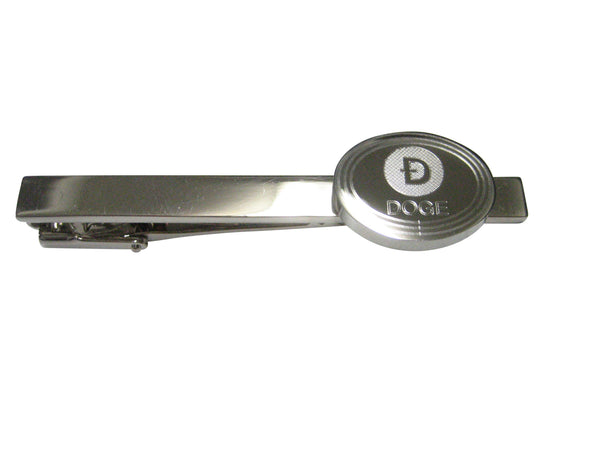 Silver Toned Oval Etched Doge Coin Cryptocurrency Blockchain Tie Clip