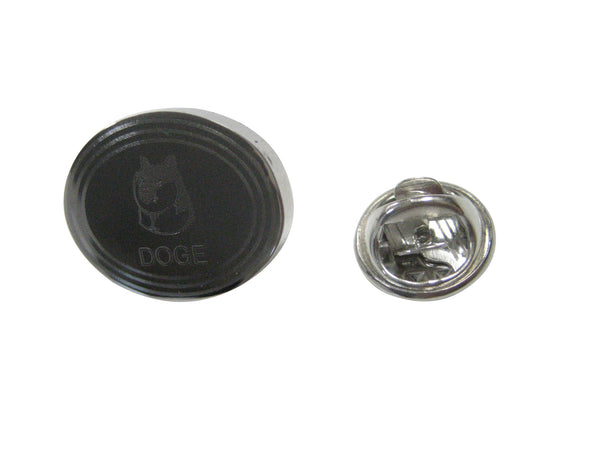 Silver Toned Oval Etched Doge Coin Cryptocurrency Blockchain With Shiba Dog Lapel Pin