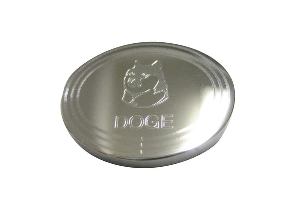 Silver Toned Oval Etched Doge Coin Cryptocurrency Blockchain With Shiba Dog Magnet
