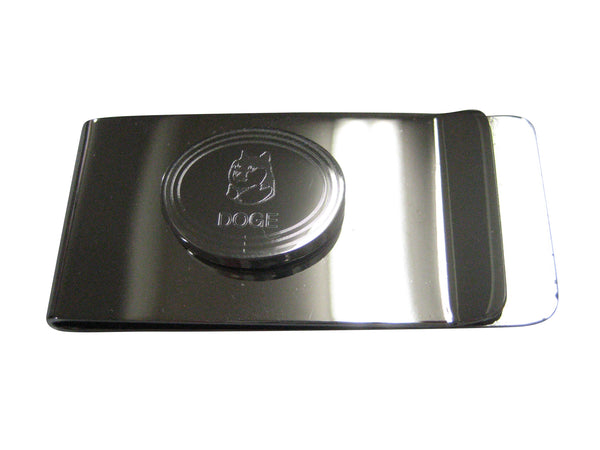 Silver Toned Oval Etched Doge Coin Cryptocurrency Blockchain With Shiba Dog Money Clip