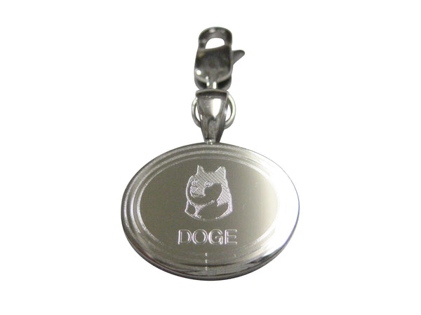 Silver Toned Oval Etched Doge Coin Cryptocurrency Blockchain With Shiba Dog Pendant Zipper Pull Charm