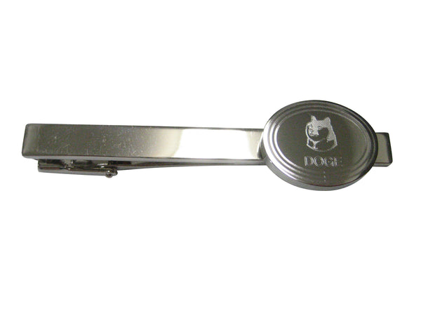 Silver Toned Oval Etched Doge Coin Cryptocurrency Blockchain With Shiba Dog Tie Clip