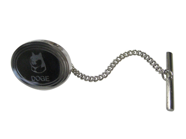 Silver Toned Oval Etched Doge Coin Cryptocurrency Blockchain With Shiba Dog Tie Tack