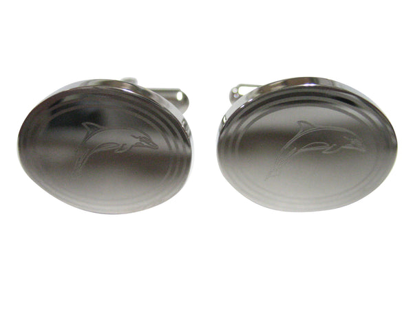 Silver Toned Oval Etched Dolphin Cufflinks