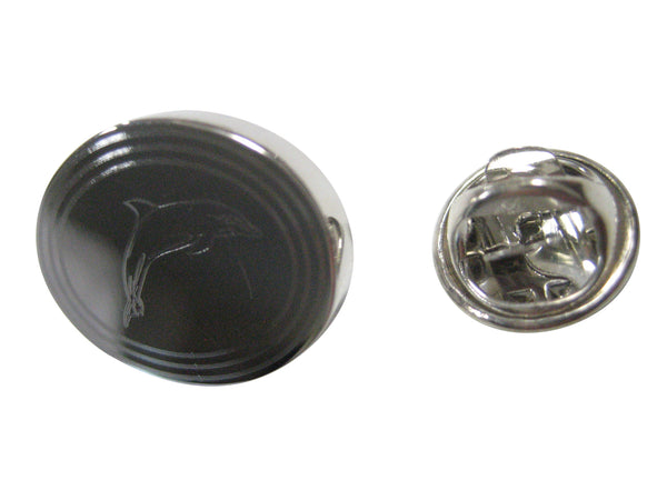 Silver Toned Oval Etched Dolphin Lapel Pin