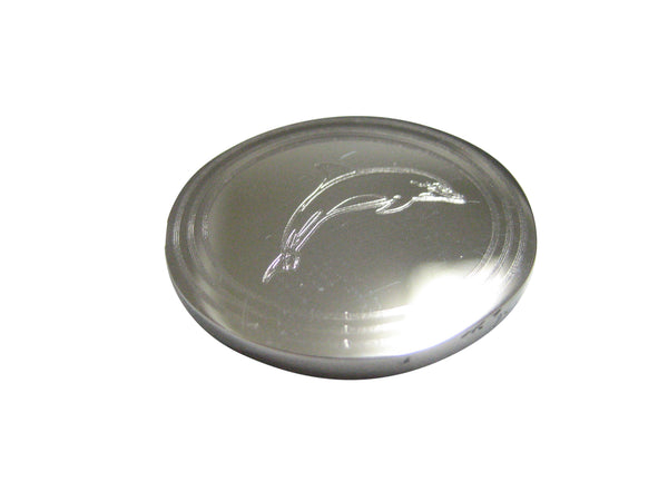 Silver Toned Oval Etched Dolphin Magnet