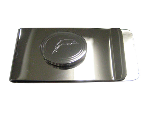 Silver Toned Oval Etched Dolphin Money Clip