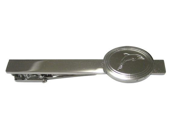 Silver Toned Oval Etched Dolphin Tie Clip