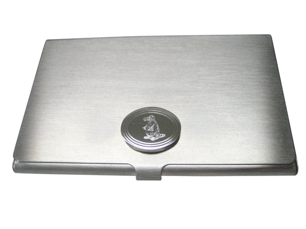 Silver Toned Oval Etched Duck Billed Platypus Business Card Holder