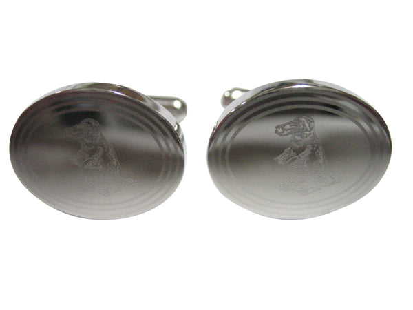 Silver Toned Oval Etched Duck Billed Platypus Cufflinks