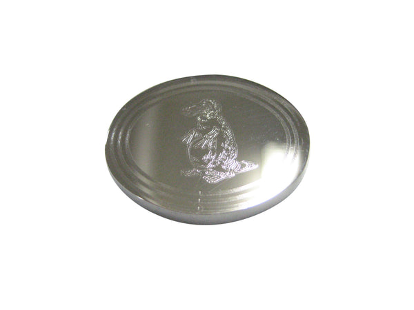 Silver Toned Oval Etched Duck Billed Platypus Magnet