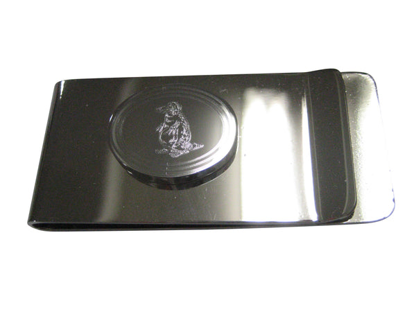 Silver Toned Oval Etched Duck Billed Platypus Money Clip