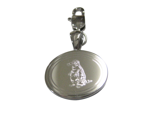Silver Toned Oval Etched Duck Billed Platypus Pendant Zipper Pull Charm