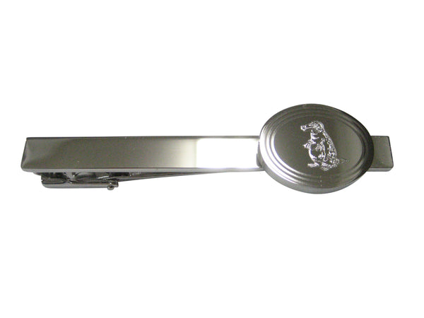 Silver Toned Oval Etched Duck Billed Platypus Tie Clip