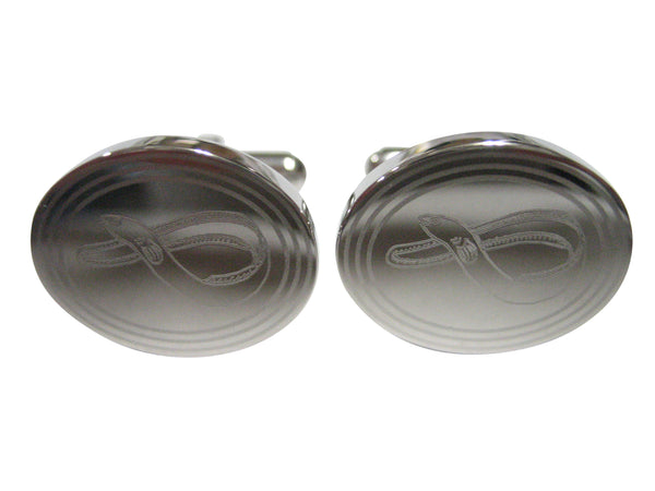 Silver Toned Oval Etched Eel Fish Cufflinks