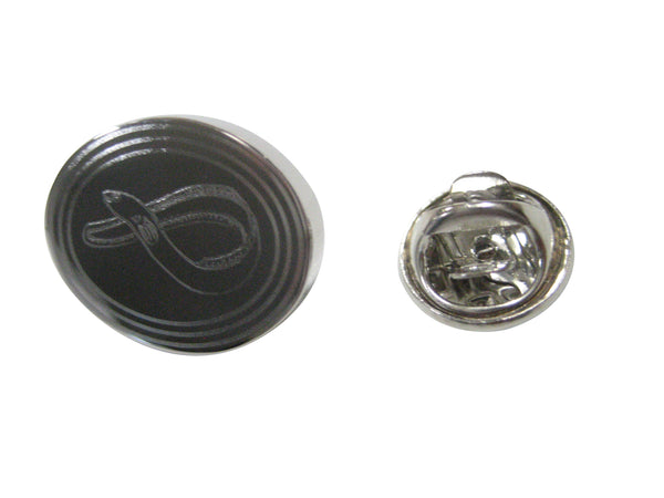 Silver Toned Oval Etched Eel Fish Lapel Pin
