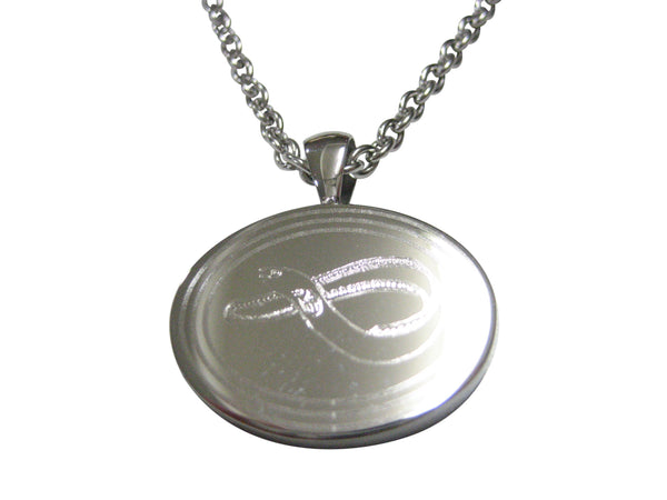 Silver Toned Oval Etched Eel Fish Pendant Necklace