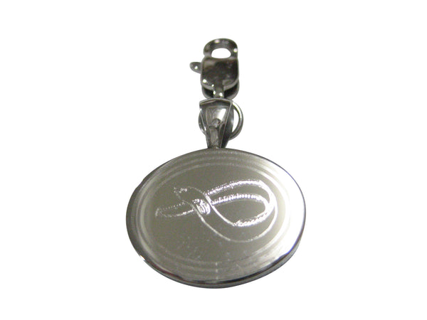 Silver Toned Oval Etched Eel Fish Pendant Zipper Pull Charm