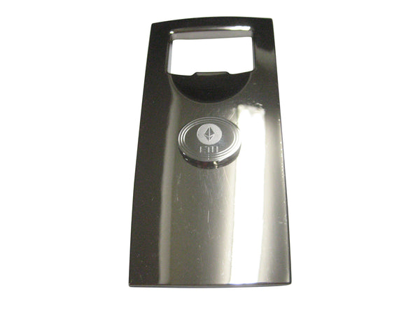 Silver Toned Oval Etched Ethereum Coin Cryptocurrency Blockchain Bottle Opener