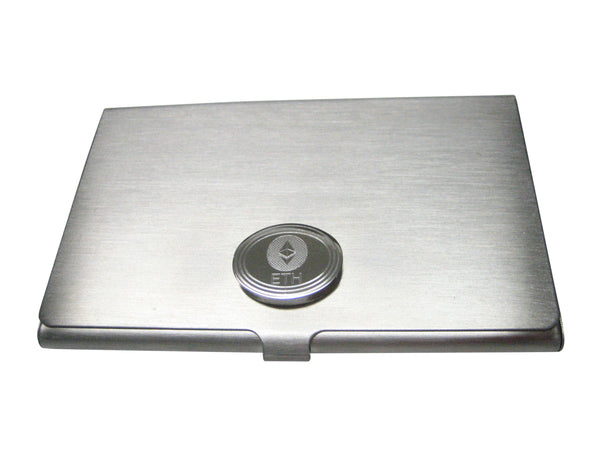 Silver Toned Oval Etched Ethereum Coin Cryptocurrency Blockchain Business Card Holder