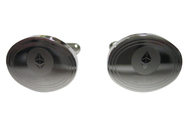 Silver Toned Oval Etched Ethereum Coin Cryptocurrency Blockchain Cufflinks