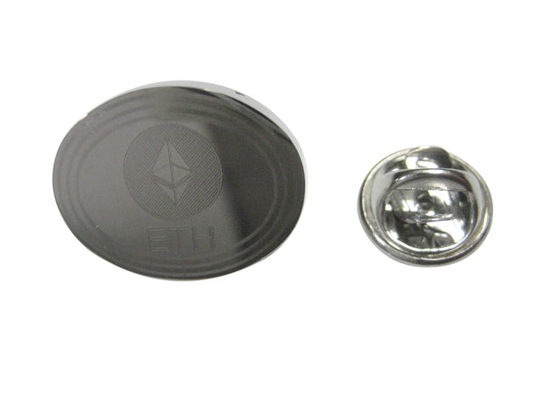 Silver Toned Oval Etched Ethereum Coin Cryptocurrency Blockchain Lapel Pin