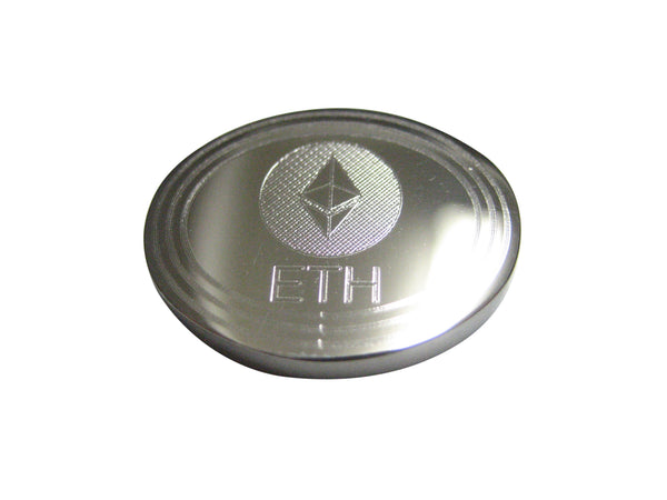 Silver Toned Oval Etched Ethereum Coin Cryptocurrency Blockchain Magnet