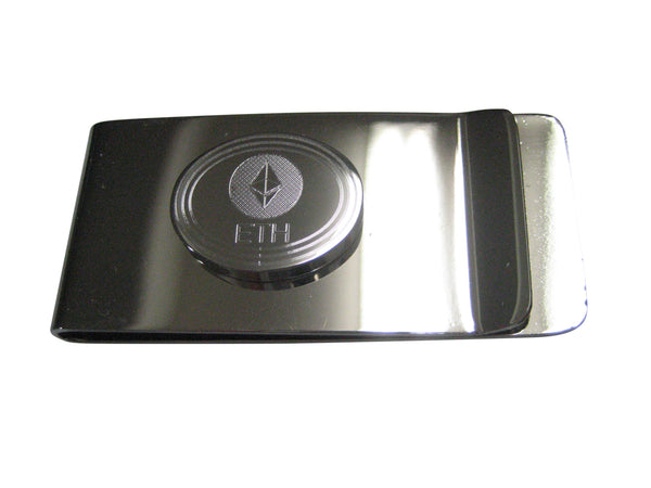 Silver Toned Oval Etched Ethereum Coin Cryptocurrency Blockchain Money Clip