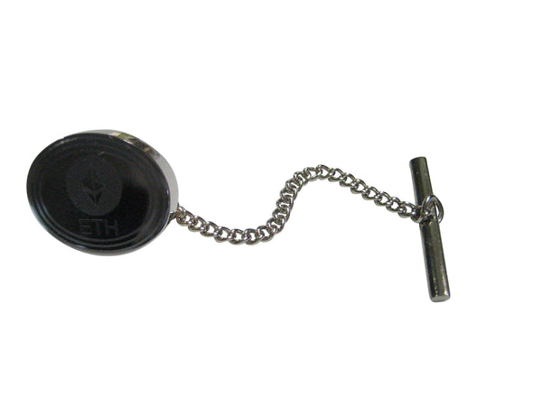 Silver Toned Oval Etched Ethereum Coin Cryptocurrency Blockchain Tie Tack