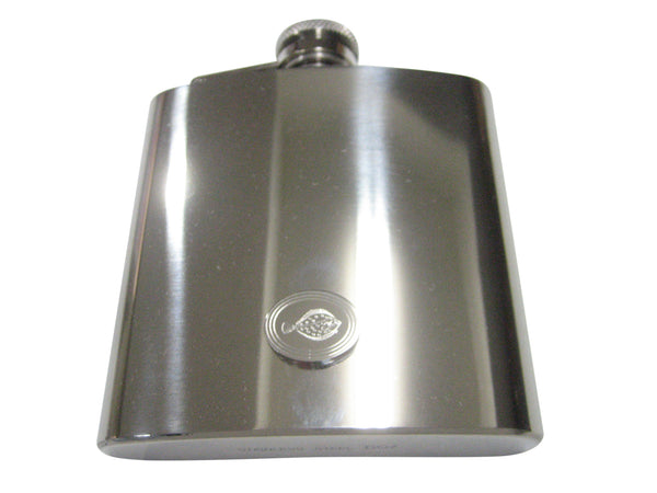 Silver Toned Oval Etched Flounder Halibut Flatfish 6oz Flask