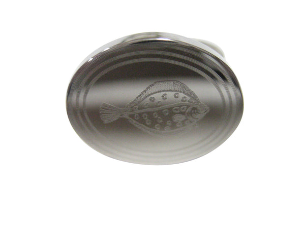 Silver Toned Oval Etched Flounder Halibut Flatfish Adjustable Size Fashion Ring