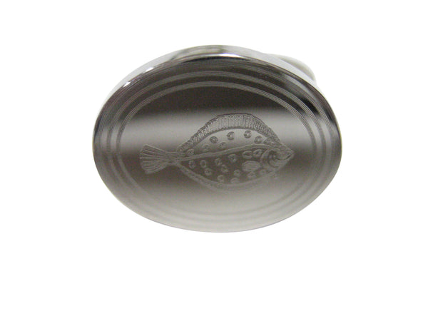 Silver Toned Oval Etched Flounder Halibut Flatfish Adjustable Size Fashion Ring
