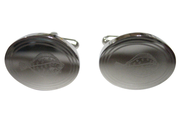 Silver Toned Oval Etched Flounder Halibut Flatfish Cufflinks