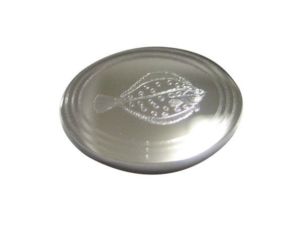 Silver Toned Oval Etched Flounder Halibut Flatfish Magnet