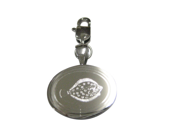 Silver Toned Oval Etched Flounder Halibut Flatfish Pendant Zipper Pull Charm