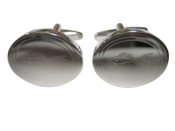 Silver Toned Oval Etched Guppy Fish Cufflinks