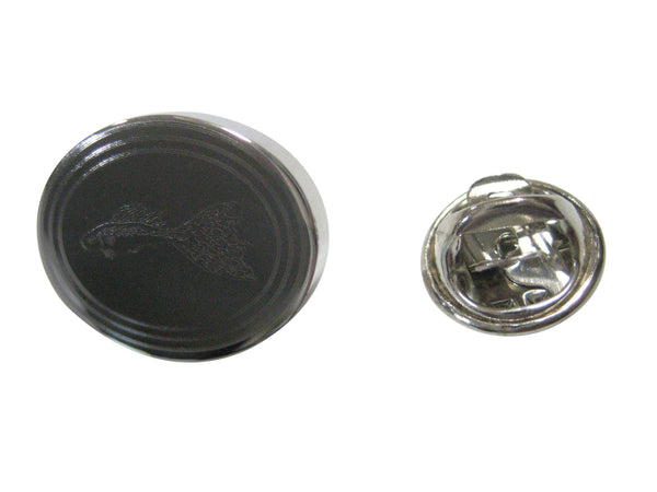 Silver Toned Oval Etched Guppy Fish Lapel Pin